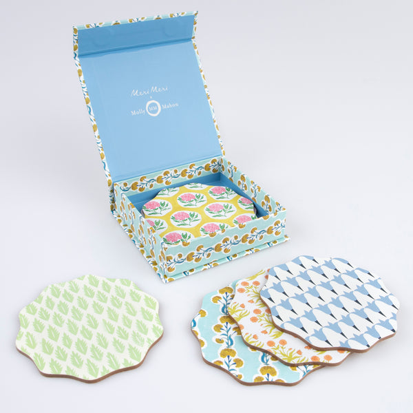 Get style with practicality with our wooden coasters featuring laminated Molly Mahon floral patters and a cork backing. Image2