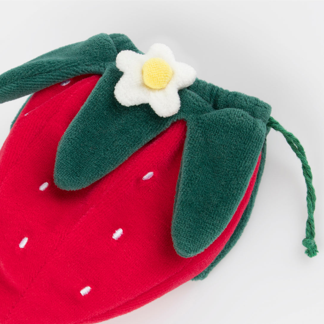 Our fabric mouse doll and velvet pouch, in the shape of a strawberry, is a wonderful gift.