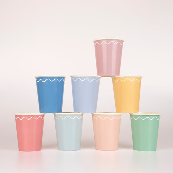 Our paper cups are perfect for all parties, and come in several colours - blue cups, yellow cups and pink cups.