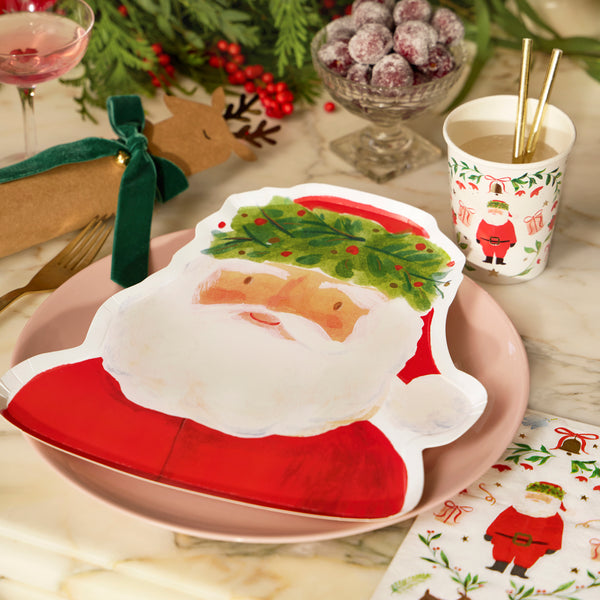 I nostri piatti di Babbo Natale, realizzati in carta pesante, hanno una bella qualità pittorica con dettagli di fogliame per dare un'atmosfera di ispirazione folk. Immagine2