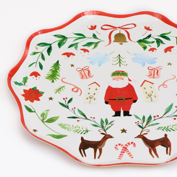 I nostri piatti laterali natalizi raffigurano Babbo Natale in un'ambientazione folk nostalgica. Realizzati in carta pesante, sono pratici e decorativi. Immagine3