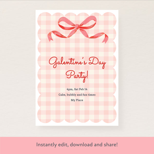 Gingham Bow Download & Print Invitation Image1
