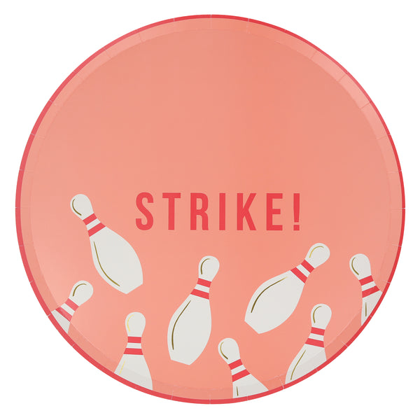 Our paper plates, featuring a bowling pin design, are ideal for a bowling birthday party. Image5