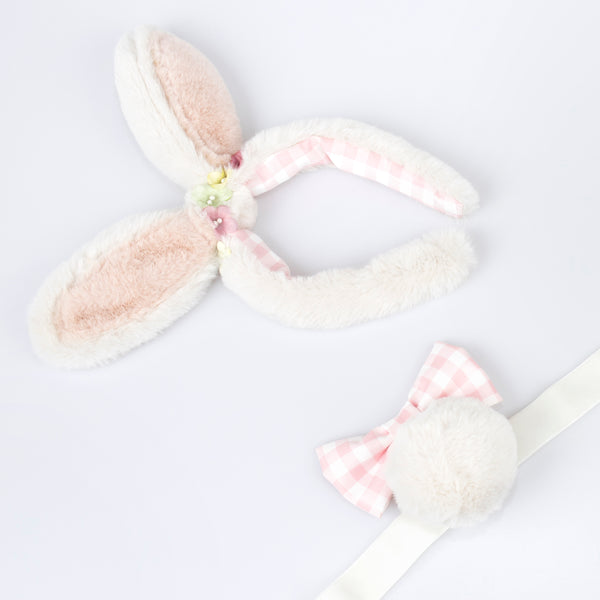Our Easter costume, a set of bunny ears and tail, is made from plush fabric and presented in a gingham bag. Image2