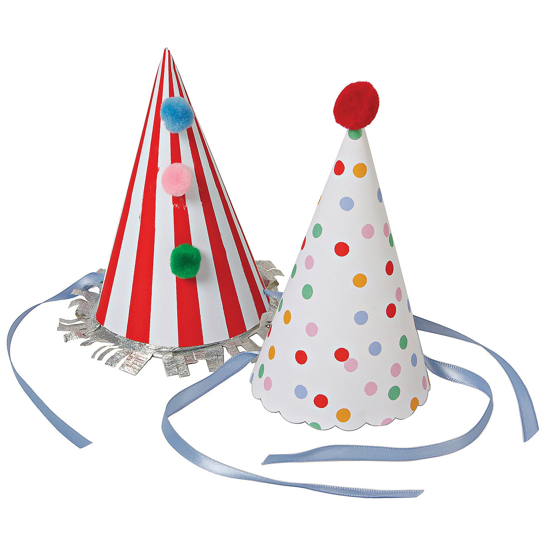 Our classic spots and stripes birthday party set contains a spotty paper tablecloth, party confetti, party hats and party bags. 