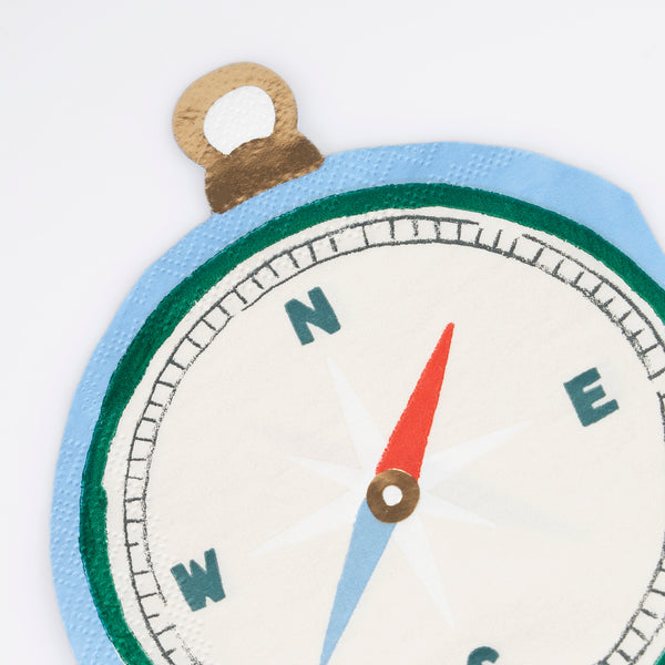Our party napkins, in the shape of a compass, are brilliant for a camping party or woodland party theme. Image3