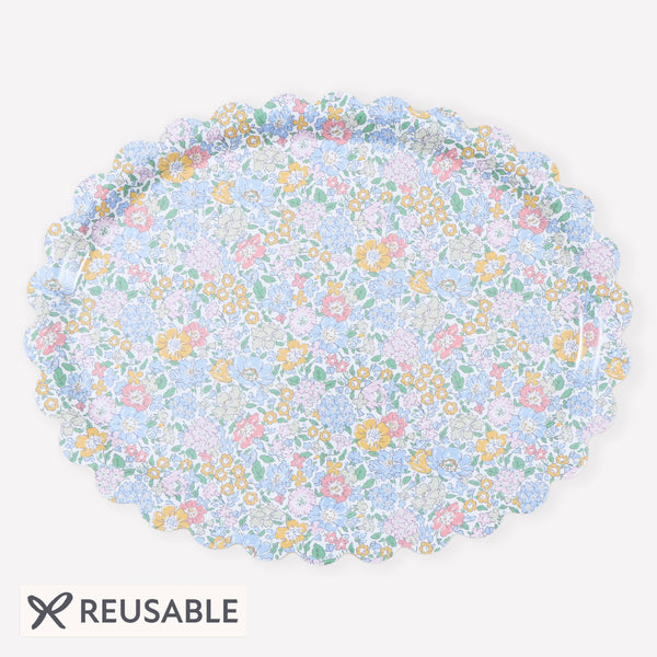 Our wooden tray, made in a stylish oval shape, features a Liberty print design of blue, pink and yellow florals. A wonderful host gift. Image1