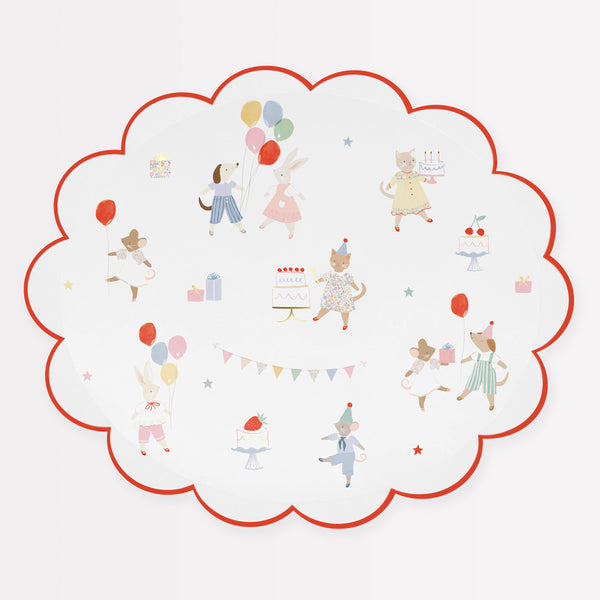 Our Animal Friends party set is ideal for first birthdays, featuring adorable tableware, party bags, party hats and a large paper garland. 