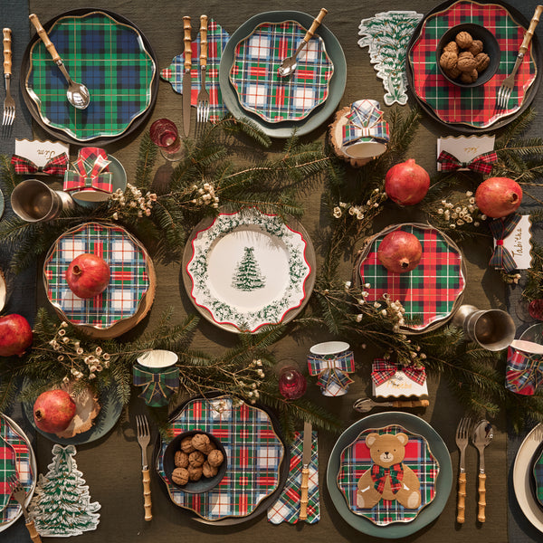 Our Christmas place cards feature scalloped edges with shiny gold foil details and are beautifully topped with tartan and velvet ribbon bows. Image2