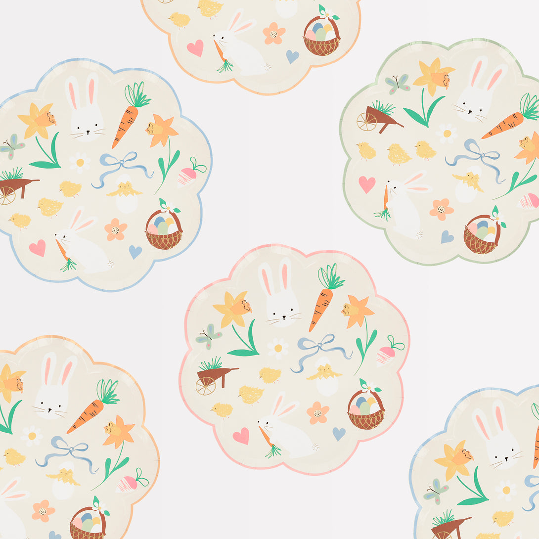 Our paper plates, with Easter bunnies, chicks and flowers, will look amazing on your Easter table.
