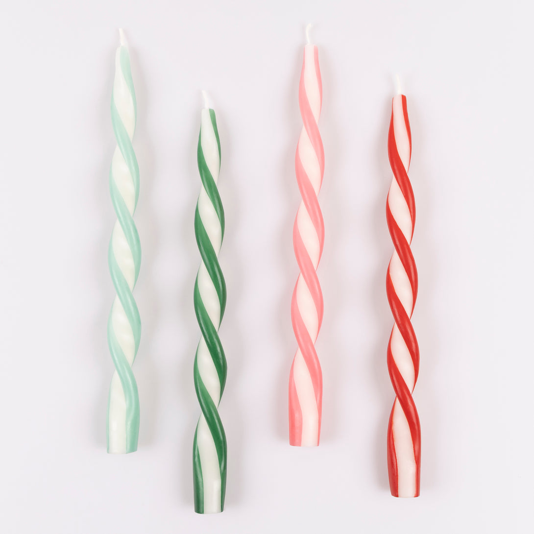 Use our twisted candles, in red, pink, blue, green and ivory, for a wonderful effect on your Christmas table or mantel. Image3