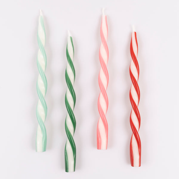 Use our twisted candles, in red, pink, blue, green and ivory, for a wonderful effect on your Christmas table or mantel. Image3