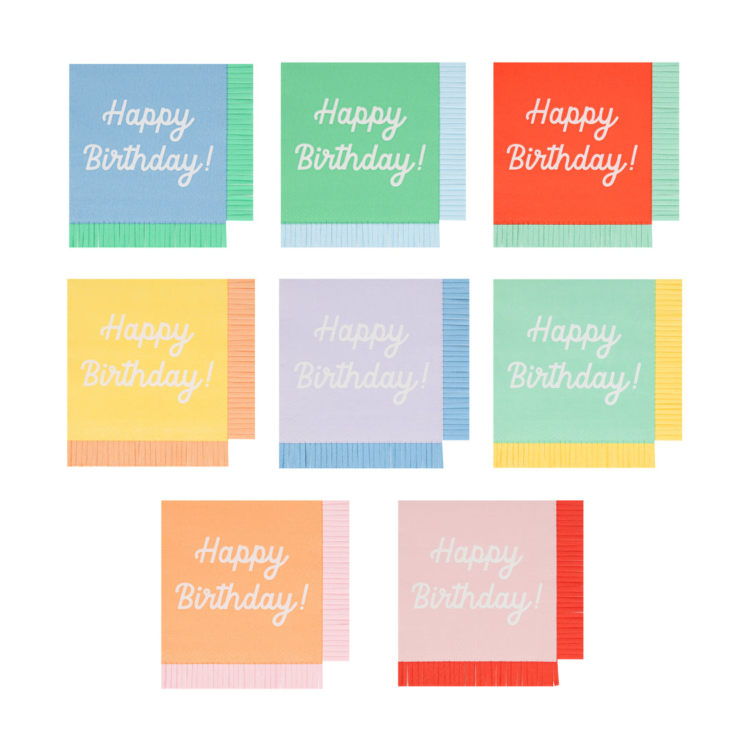 Our small paper napkins have the words Happy Birthday on them and lots of bright co-ordinating colours to look amazing on your party table.