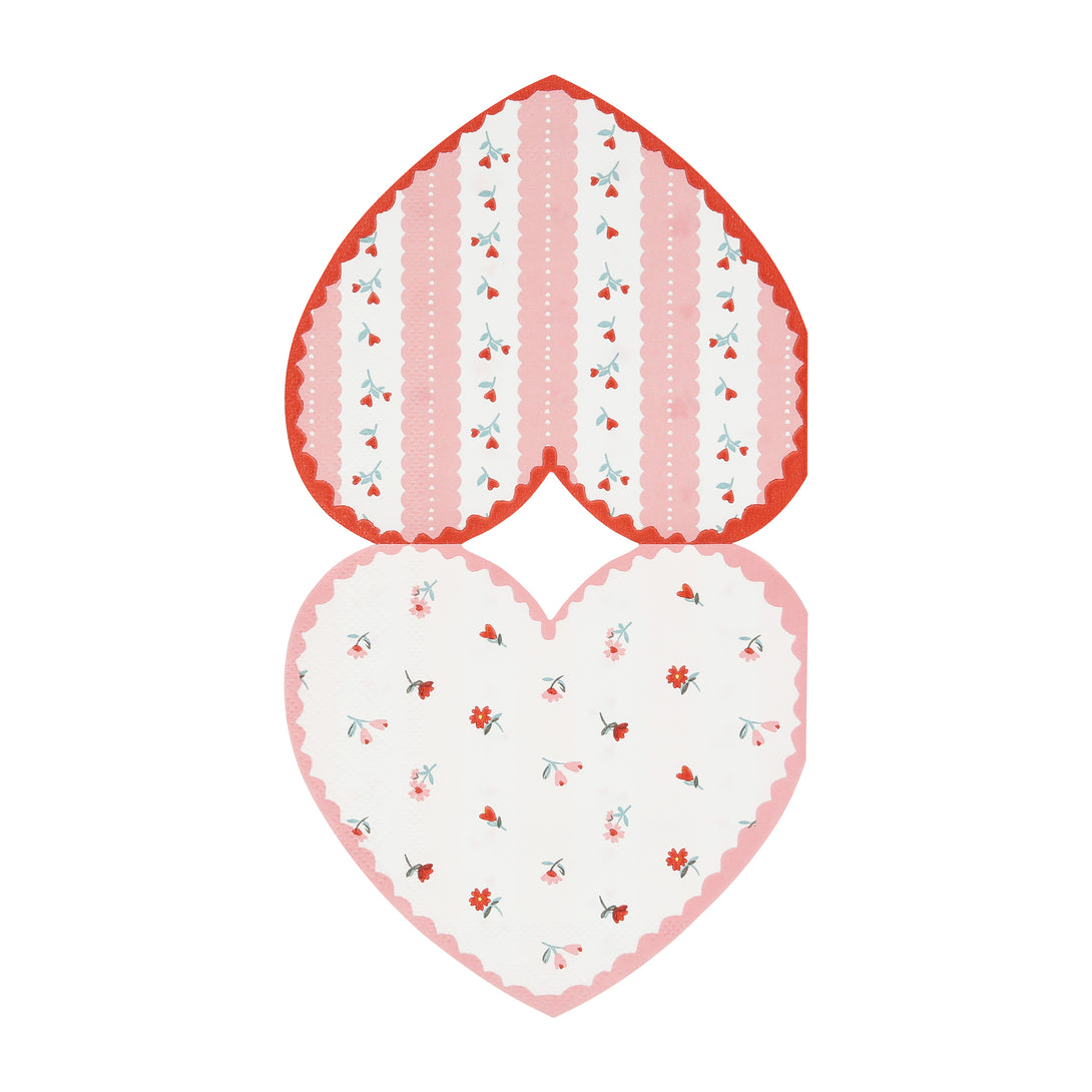 Our heart napkins are perfect to add to your Valentine's party supplies, pretty pink and red paper napkins with a floral design.