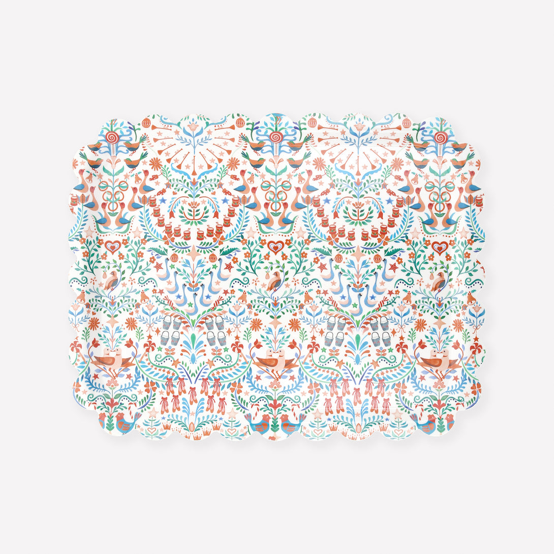 Our small tray, made from wood, has a Liberty Christmas design with a stylish scalloped edge. Image1