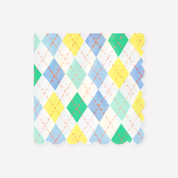 Our large paper napkins feature a colourful argyle pattern, ideal for tennis parties, golf parties and birthdays, for a practical and decorative look. Image1
