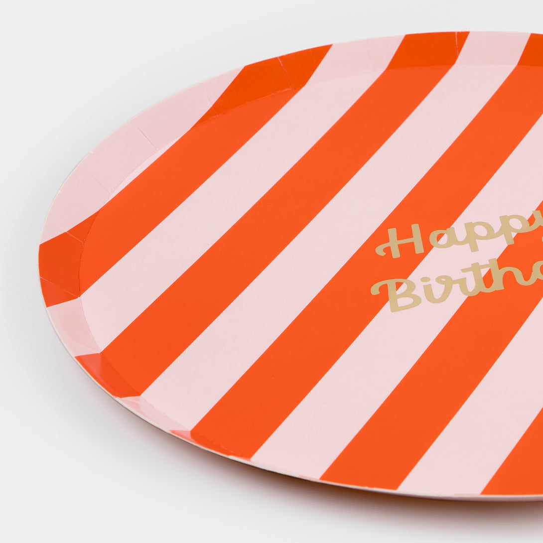 Our bright stripes party set has everything you need in a birthday supply set, with tableware, a cupcake kit, party hats and a mini garland. 