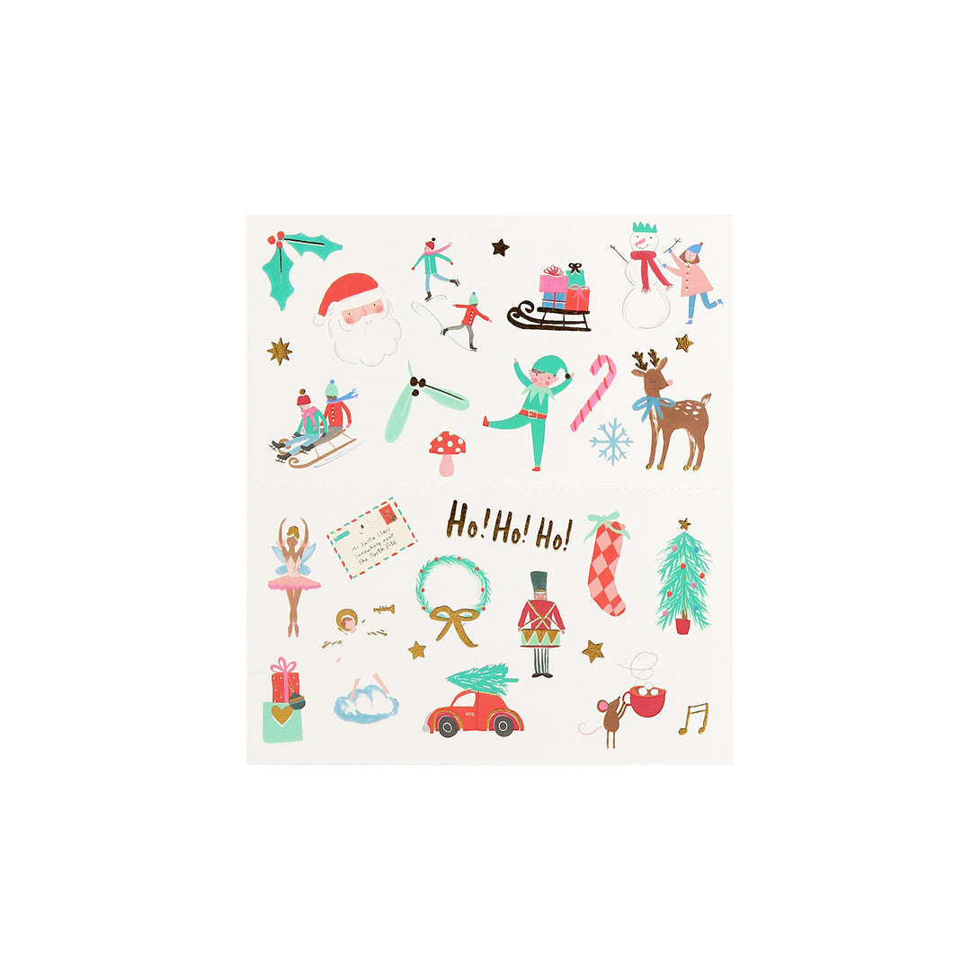 Our Christmas temporary tattoos feature classic Christmas icons and lots of shiny gold foil details.