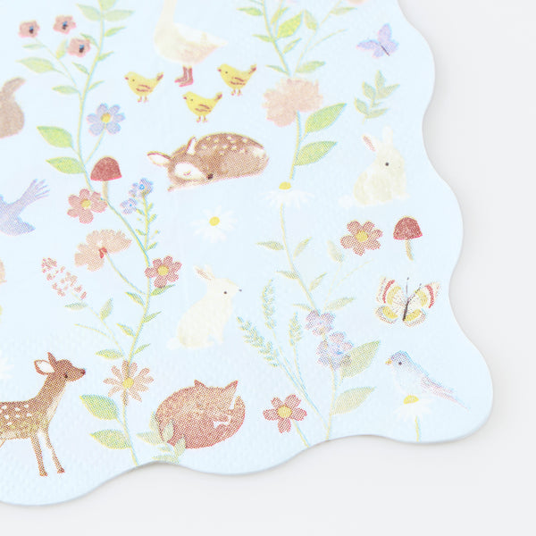 Our paper small napkins, made from 3-ply paper, have an adorable baby animals and floral design in soft colours, ideal for first birthday parties. Image2