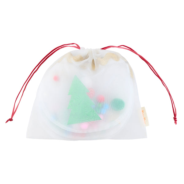 Our Christmas garland features white organza pennants filled with pompoms and glitter fabric stars and Christmas trees, with a ric rac trim. Image4