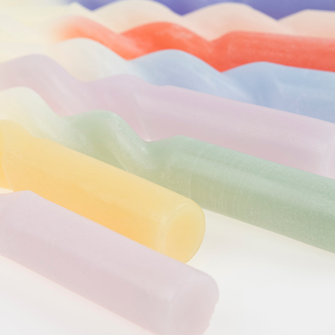 Our pastel candles, with a twisted shape, make great party decoration ideas.