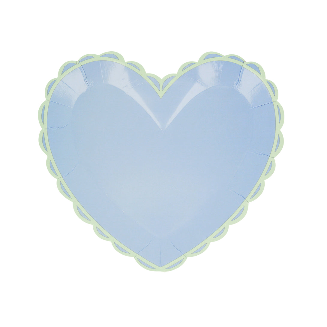 Our small plates, in heart shapes, feature a range of pretty pastel colours and a scalloped border.