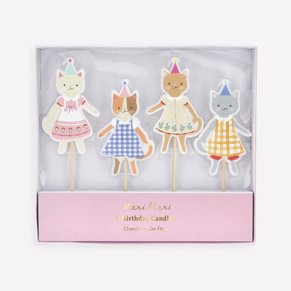 Our birthday candles, featuring four charming kittens in folk-inspired dress, are just perfect for a kitten-themed party or fun afternoon tea. Image1