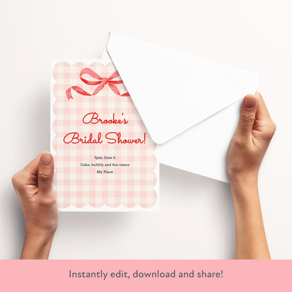 Gingham Bow Download & Print Invitation Image3