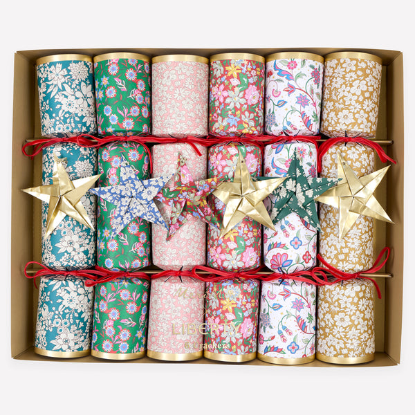 Make your Christmas dinner table look elegant with our luxury no snap Liberty crackers with velvet bows, origami stars and wonderful gifts. Image1