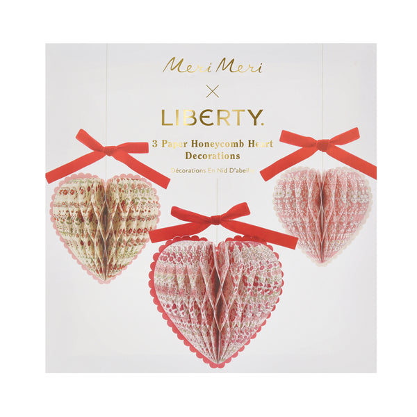 Our honeycomb hearts make wonderful Valentine's decorations. They're made with Liberty floral print designs and elegant velvet bows. Image7
