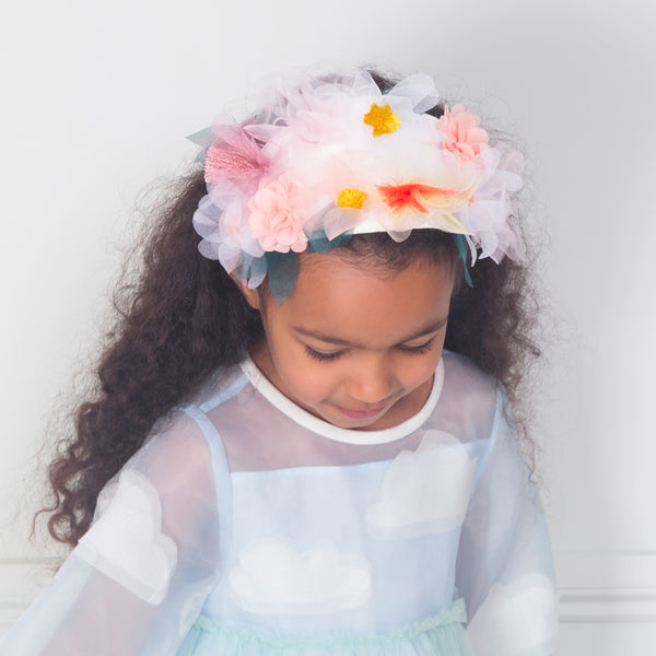 Our summery headband is embellished with organza flowers. Image2