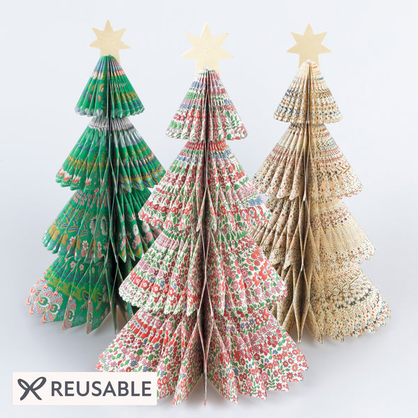 Our luxury Christmas trees, made from honeycomb paper with elegant Liberty floral and star print designs, are a wonderful 3D design. Image1