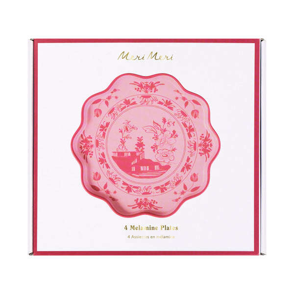 Our small melamine plates, in two shades of pink, feature a wonderful botanical print transfer, ideal for garden parties or baby showers. Image3