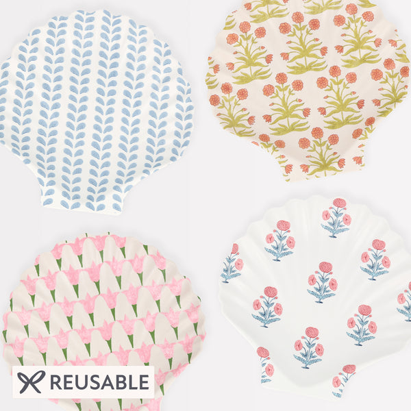 Our reusable plates are made from melamine and have 4 different Molly Mahon bohemian patterns. Image1
