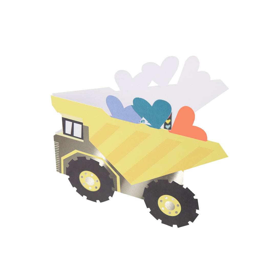 Our Valentine's cards for kids set include brightly coloured trucks and Valentine's stickers.