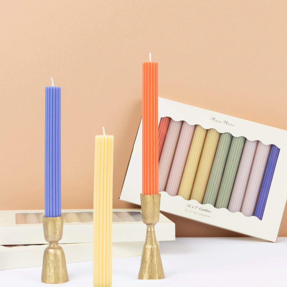 Our decorative candles in coral, pink, blue, sage and yellow will add colour to your party table. Image1