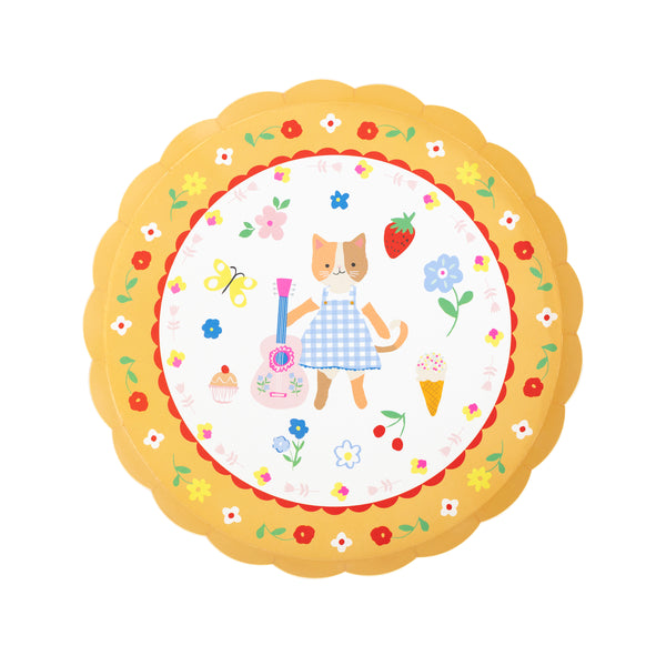 Our folk-inspired paper plates, in a small plate size, feature charming kittens in a magical world, perfect for birthday parties. Image7
