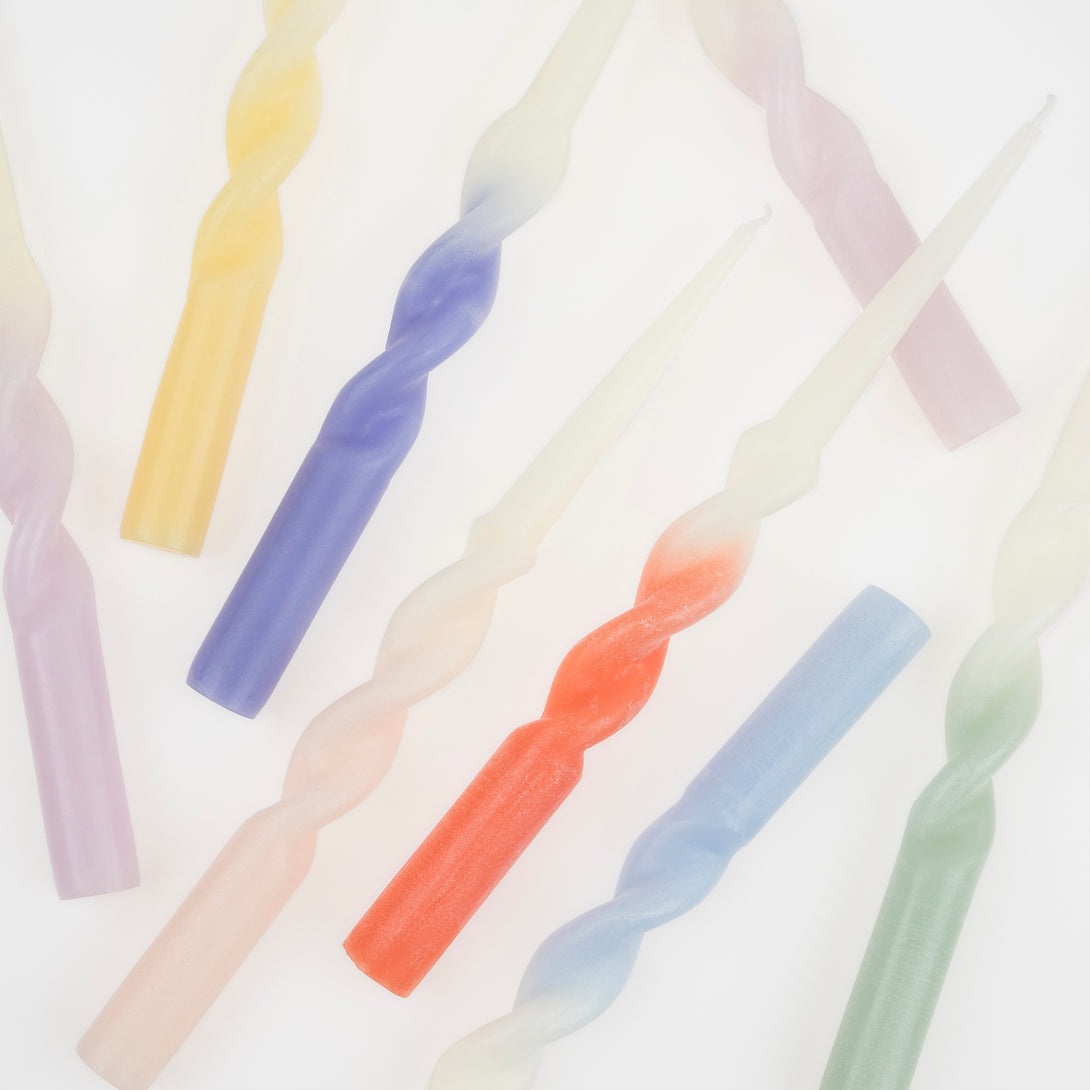 Our pastel candles, with a twisted shape, make great party decoration ideas.