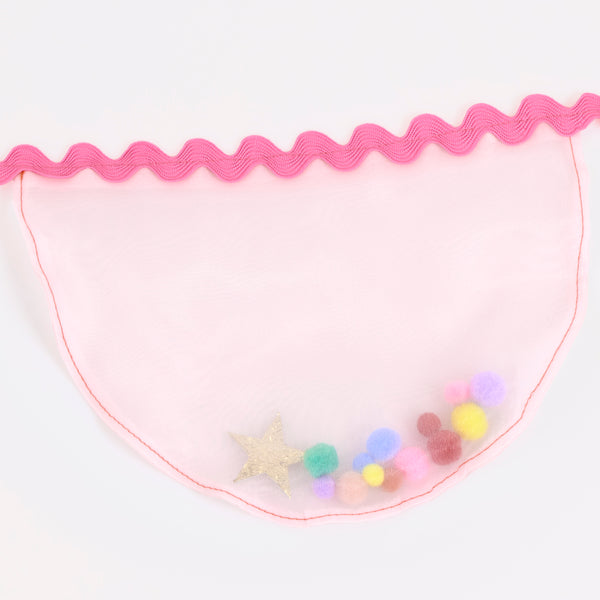 Our fabric garland, made from pink organza with lots of fun pompoms and glitter fabric stars, is the ideal princess party garland. Image2