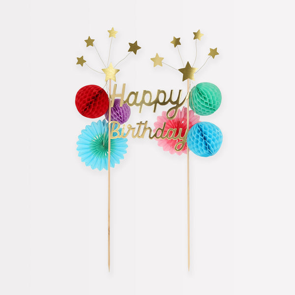 Our cake topper is perfect for a special birthday cake, and features gold stars and 3D honeycomb decorations.