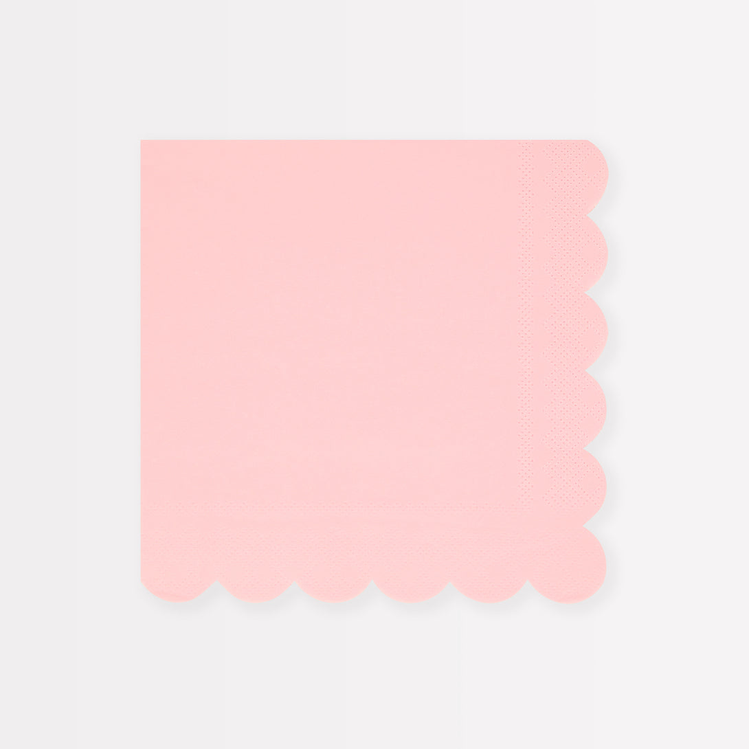 Our paper napkins are large, bright pink and havea  stylish scalloped edge.