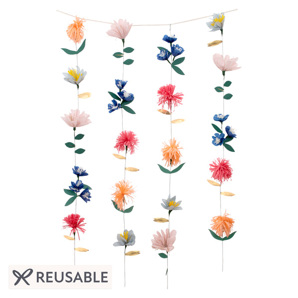 This fabulous flower decoration is crafted from colourful tissue paper flowers, with gold foil  and green leaves. Image1