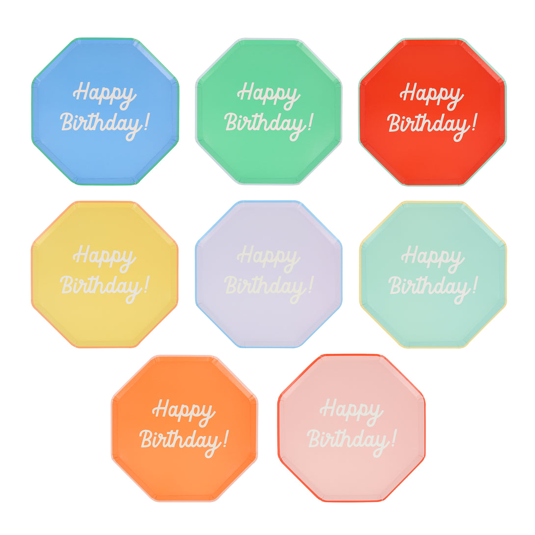 The octagonal design, and bright colours, of our birthday plates make these the perfect side plates for a birthday celebration.