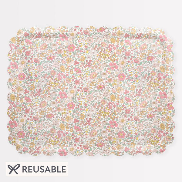 Our large tray has a scalloped edge, Liberty floral print design, melamine coating and is crafted from plywood, for practicality with style. Image1