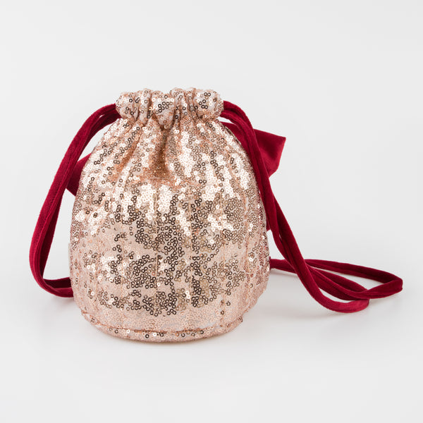 Our Christmas bag is the perfect accessory for Christmas dress up, with pink sequinned tulled and a big red velvet bow. Image5