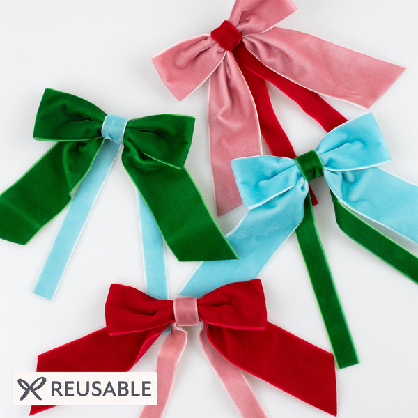 Our velvet bows make versatile Christmas gift box decoration ideas. Image1