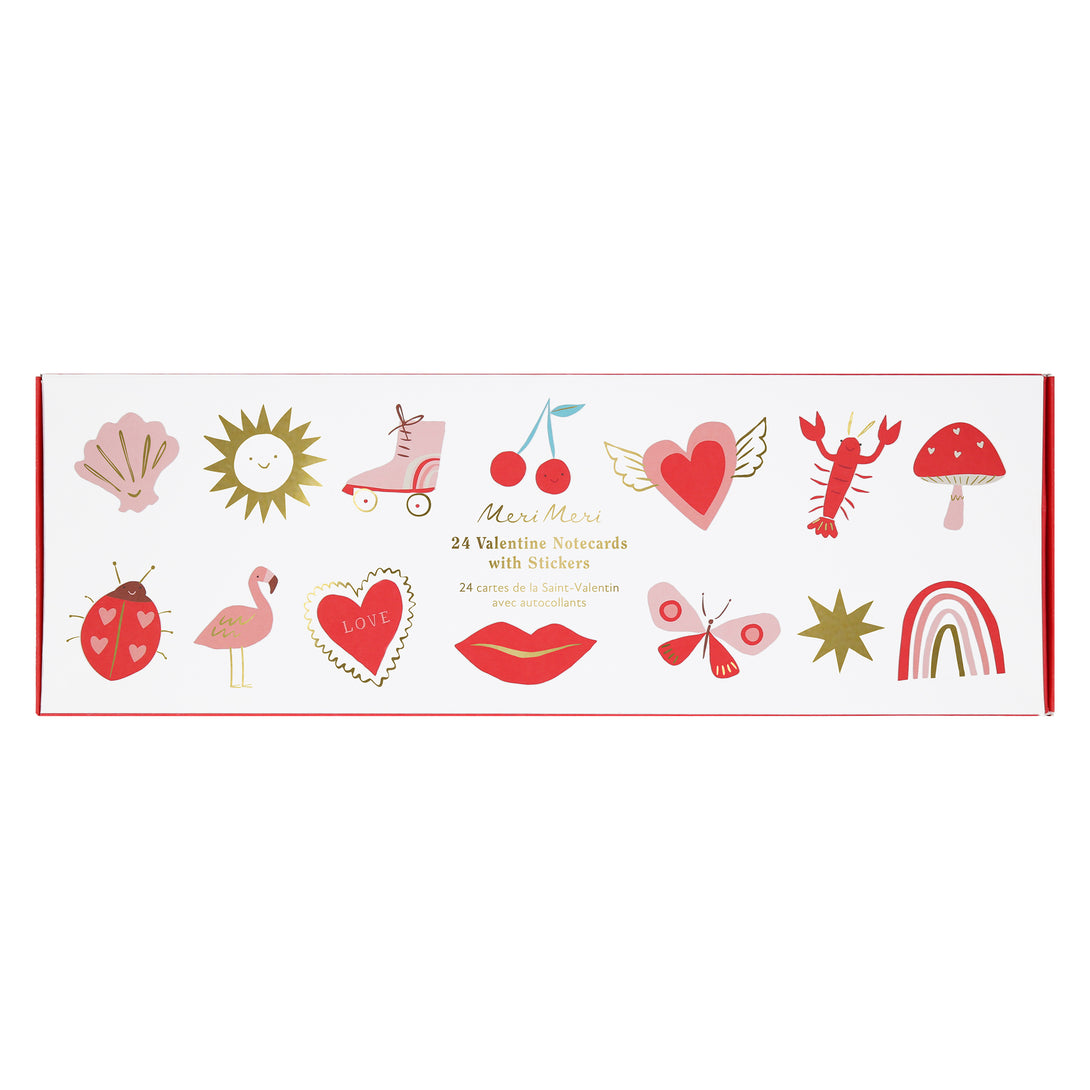 Our Valentines cards for kids include fun stickers and envelopes with puns and greetings, lots of pink and red and shiny gold foil look great.