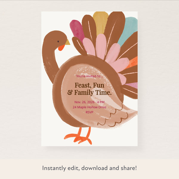 Thanksgiving Turkey Download & Print Invitation Image1