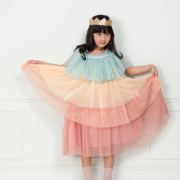 This princess costume for kids is made from colourful tulle layers and comes with a gold princess crown. Image4