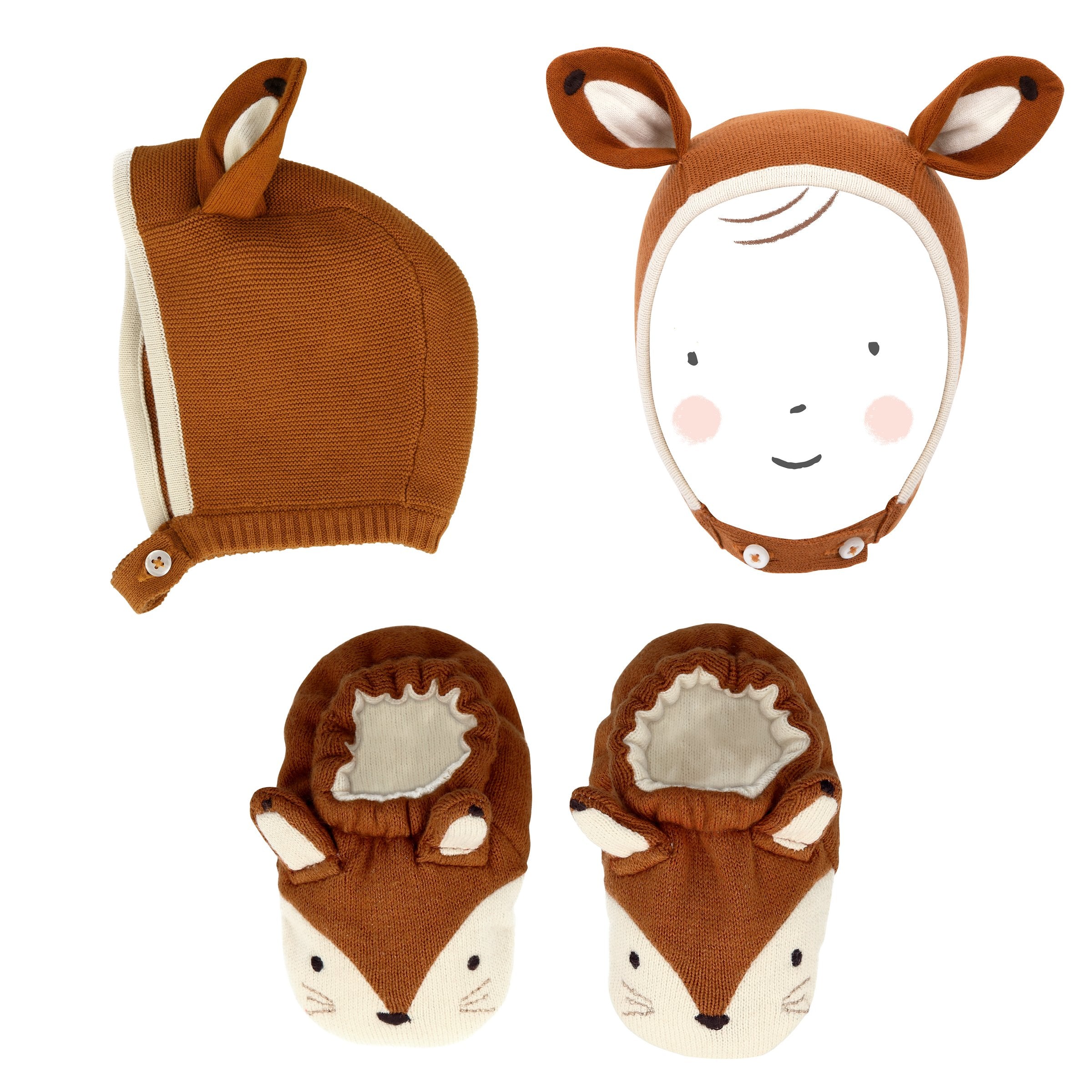 If you're looking for a Christmas gift for babies then our fox organic cotton booties and bonnet set is a must.
